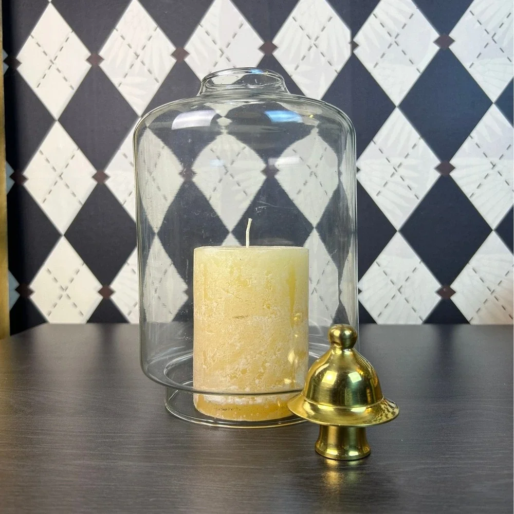 Vintage Reversible Glass Hurricane Candle Holder Brass Top 9 Inch